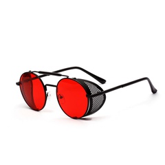 fashion simple new metal frame hollow round sunglasses  red film retro steampunk sunglasses nihaojewelry wholesale