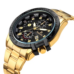 men's three-eye steel belt watch fashion trend big dial quartz gold steel belt watch men's watch nihaojewelry wholesale