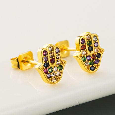 fashion new simple  style original design brass micro-set color zircon palm earrings fashion trendy earrings nihaojewelry wholesale's discount tags
