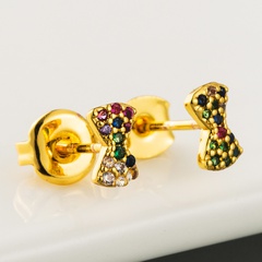 fashion new simple brass micro-set color zircon earrings with gold plated bow earrings wholesale