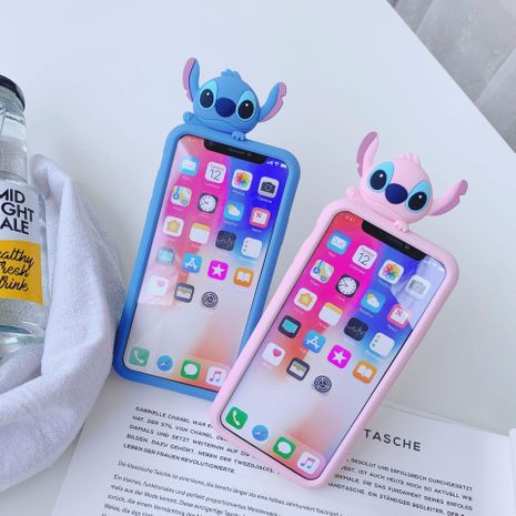 Creative rotating bracket cute cartoon Stitch boy 8plus mobile phone shell iphonexsmax silicone all-inclusive  phone case nihaojewelry wholesale's discount tags