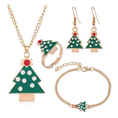 mode métal bijoux de Noël ensemble quatre pièces ensemble collier boucle d'oreille bague bracelet ensemble en gros