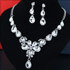 fashion metal bright luxury flowers water droplets bridal accessories exaggerated bridal necklace earrings set wholesale