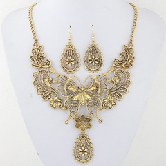 fashion metal hollow butterfly drop temperament necklace earring set wholesale