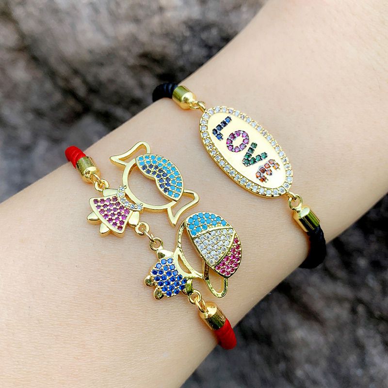 Bracelet japanisches und koreanisches Paar Armband Jungen und Mdchen Armband eingelegt mit farbigen Diamanten Liebe rotes Seil Armband brc18