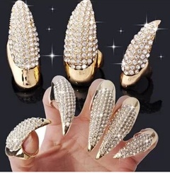 articulated diamonds exaggerated long nails punk style fashion diamond embellished cat demon tips long nail sleeve ring