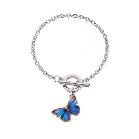 Pulsera de moda coreana superventas joyería Mori clásico azul mariposa colgante pulsera simple palabra hebilla cadena pulsera's discount tags