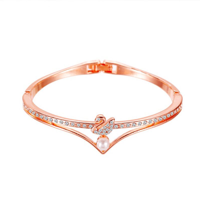 Joyera de moda coreana temperamento pulsera de cisne pequeo oro rosa pulsera de perlas de apertura pulsera joyera clsica popular