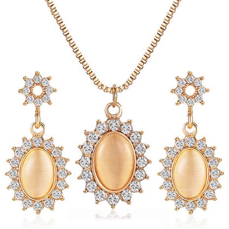 Korean fashion temperament opal sun flower earrings French micro-set zircon oval necklace retro ladies jewelry's discount tags