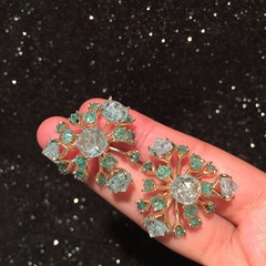 Crystal firework earrings super flash luxury cracked ice green summer S925 silver needle petal earrings
