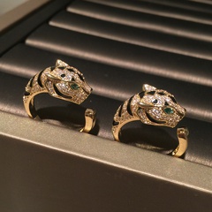 Leopard head ring domineering creative trendy light luxury micro-set zircon green eyes index finger ring opening wholesale