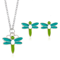 new style necklace two-piece jewelry creative dragonfly necklace earring female simple wild insect pendant necklace