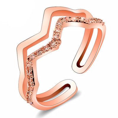 nouvelle bague délicate double vague vague anneau dames mode à la mode cuivre incrusté zircon anneau ouvert's discount tags