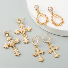 style fashion long earrings ladies alloy diamond pearl earrings creative exaggerated cross earrings wholesale
