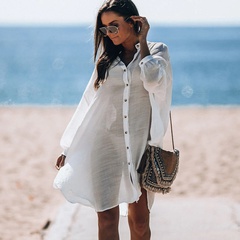 New  fashion solid white  Shirt Cardigan Beach Jacket Bikini Blouse Holiday Swimsuit Outdoor Sunscreen Clothing nihaojewelry wholesale