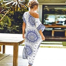 summer fashion  new blue  cotton  printing long loose robes bikini blouse beach long skirt dress nihaojewelry wholesalepicture11