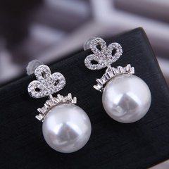 Exquisite 925 Silver Post Korean Fashion Copper Micro Inlay Zircon Pearl Earrings wholesale