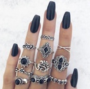 Bohemian retro flower ring 11 piece set hollow carved black gem joint ring new wholesale nihaojewelrypicture11