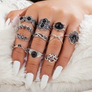 Bohemian retro flower ring 11 piece set hollow carved black gem joint ring new wholesale nihaojewelrypicture12