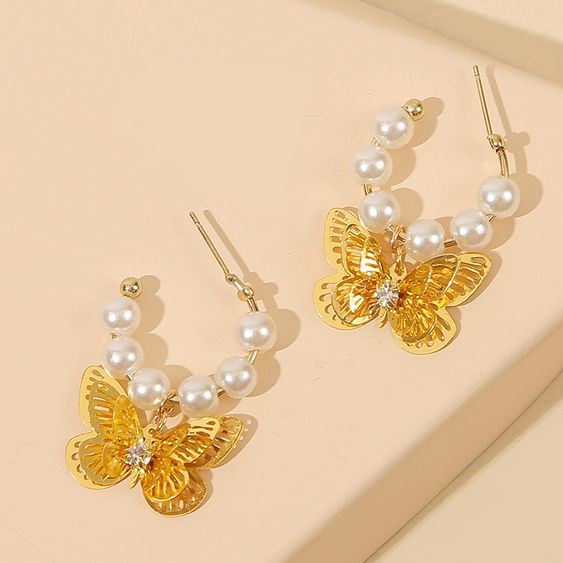 Gnzoe Fashion Jewelry 18K Gold Plated Stud Earrings Women Butterfly Opal Crystal Eco Friendly 