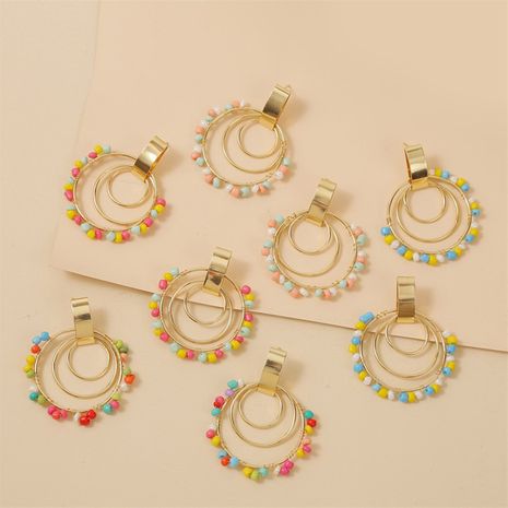bohème géométrique rond à la main perles de riz boucles d'oreilles personnalité créative tissé acrylique boucles d'oreilles bijoux en gros nihaojewelry's discount tags
