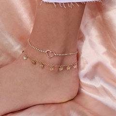 Simple sweet pink love heart-shaped peach heart claw chain butterfly tassel foot ornaments multi-layer two-piece anklet