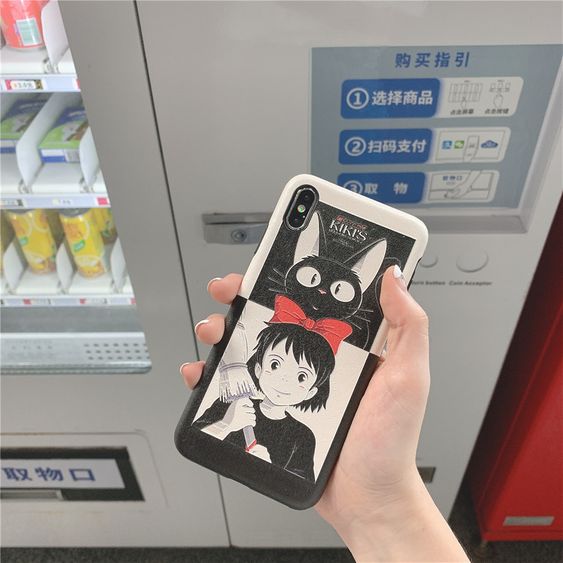 Japonais Anime Chat Noir Sorciere Apple Xsmax Soie Peint Cas De Telephone Portable Pour Huawei P30