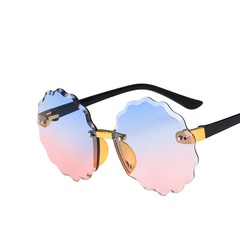 Round wave flower children's sunglasses frameless trim new fashion boys and girls colorful kids sunglasses