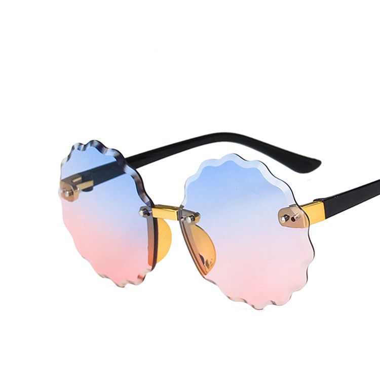 Round wave flower childrens sunglasses frameless trim new fashion boys and girls colorful kids sunglasses