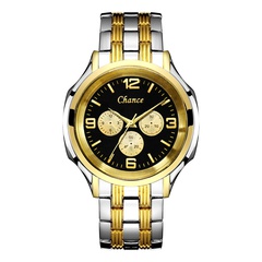 Large Dial Gold Steel Band Watch Men's Three Eye Quartz Men's Steel Band Watch Europe and America Explosion Men's Watch