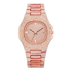 Temperament rhinestone ladies steel strap watch fashion large dial diamond-set starry calendar ladies bracelet watch