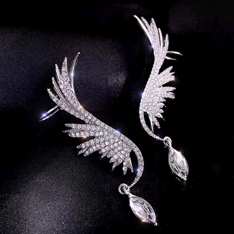 925 Silver Post  Korean Fashion Sweet Flash Diamond Angel Wing Personality Stud Earrings wholesale nihaojewelry's discount tags