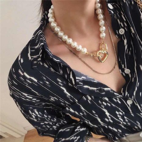 heart pearl suit fashion fashion red street shot double heart pearl bracelet necklace wholesale nihaojewelry's discount tags