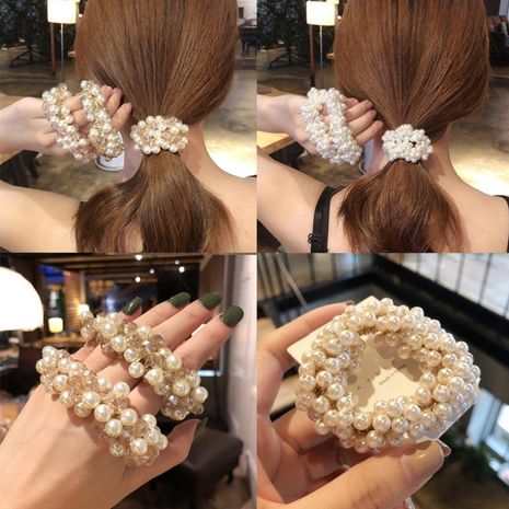 Corée du Sud tissé à la main perle cristal cheveux corde coiffe haute élastique cheveux anneau boule tête en caoutchouc bande de cheveux ornement tête ropewholesale nihaojewelry NHAS218895's discount tags