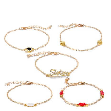 nouveaux bijoux populaire lèvres bracelet mignon smiley bouche alphabet bracelet 5 pièces ensemble en gros nihaojewelry's discount tags