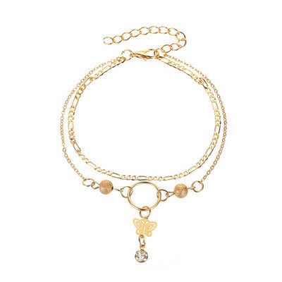 new pendant hollow butterfly anklet ladies summer beach double-layer bracelet anklet wholesale nihaojewelry NHMO219184's discount tags