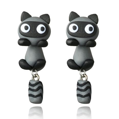 handmade soft ceramic small raccoon earrings cartoon personality split earrings wholesale nihaojewelry's discount tags