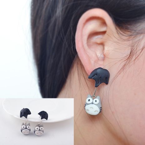 creative handmade soft ceramic earrings earrings soft ceramic cartoon umbrella umbrella Totoro earrings wholesale nihaojewelry's discount tags