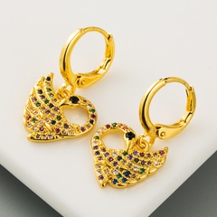 original personality heart-shaped hollow earrings micro-set color zircon brass plated true gold peacock earrings wholesale nihaojewelry