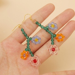 Korean cute hand-woven crystal flower earrings long temperament earring jewelry wholesale nihaojewelry