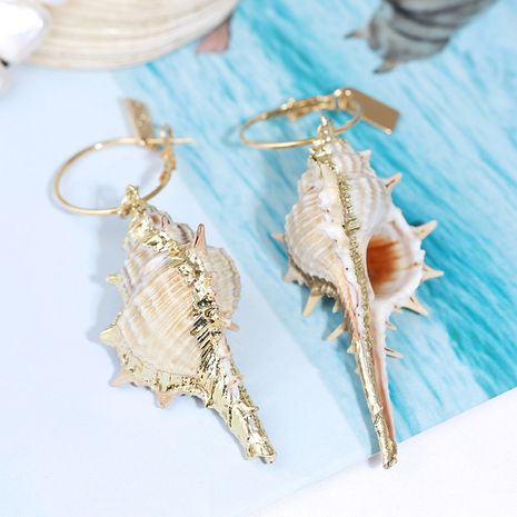 Retro exaggerated irregular long natural shell earrings trend big conch earrings jewelry wholesale nihaojewelry's discount tags