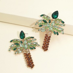 Pendientes de árbol de coco de diamante Temperamento de moda Pendientes de botón chapados en oro al por mayor nihaojewelry