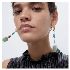 Natural agate stone handmade tassel earrings exaggerated geometric alloy earrings wholesale nihaojewelry