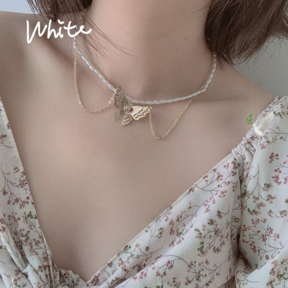 Download Korea New Self Made Double Layer Pearl Butterfly Necklace Choker Clavicle Chain Wholesale Nihaojewelry Nhyq220106