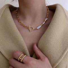 Corea único collar de perlas barrocas hebilla de cadena de metal collar de cadena de perlas al por mayor nihaojewelry