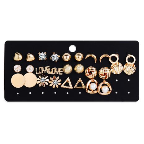 nouveaux bijoux créatifs rétro simple géométrique lune fleur boucles d'oreilles strass ensemble en gros nihaojewelry's discount tags