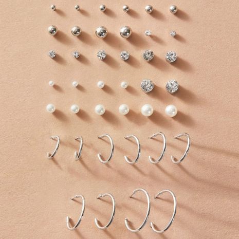 nouvelle perle zircon boucles d'oreilles boucles d'oreilles set 20 pièces ensemble créatif rétro simple boucles d'oreilles en gros nihaojewelry's discount tags