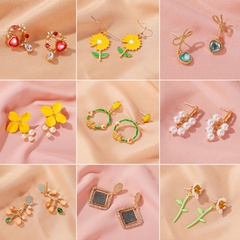 Summer forest sweet flower earrings wild crystal earrings earrings hit color earrings ear hook wholesale nihaojewelry