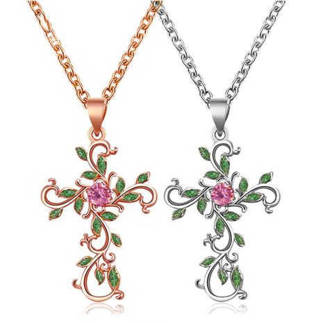 hot selling personality flower cross necklace temperament diamond leaf clavicle chain Christian religious accessories wholesale nihaojewelry's discount tags