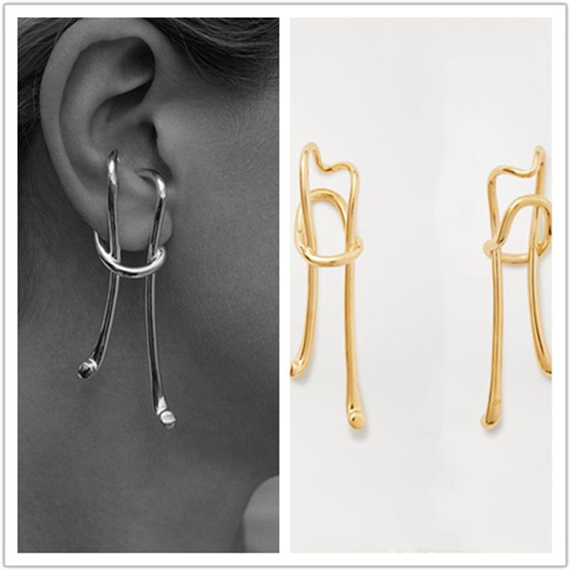 new tide earrings exaggerated personality design gold retro long ear clips pierced ears wholesale nihaojewelry